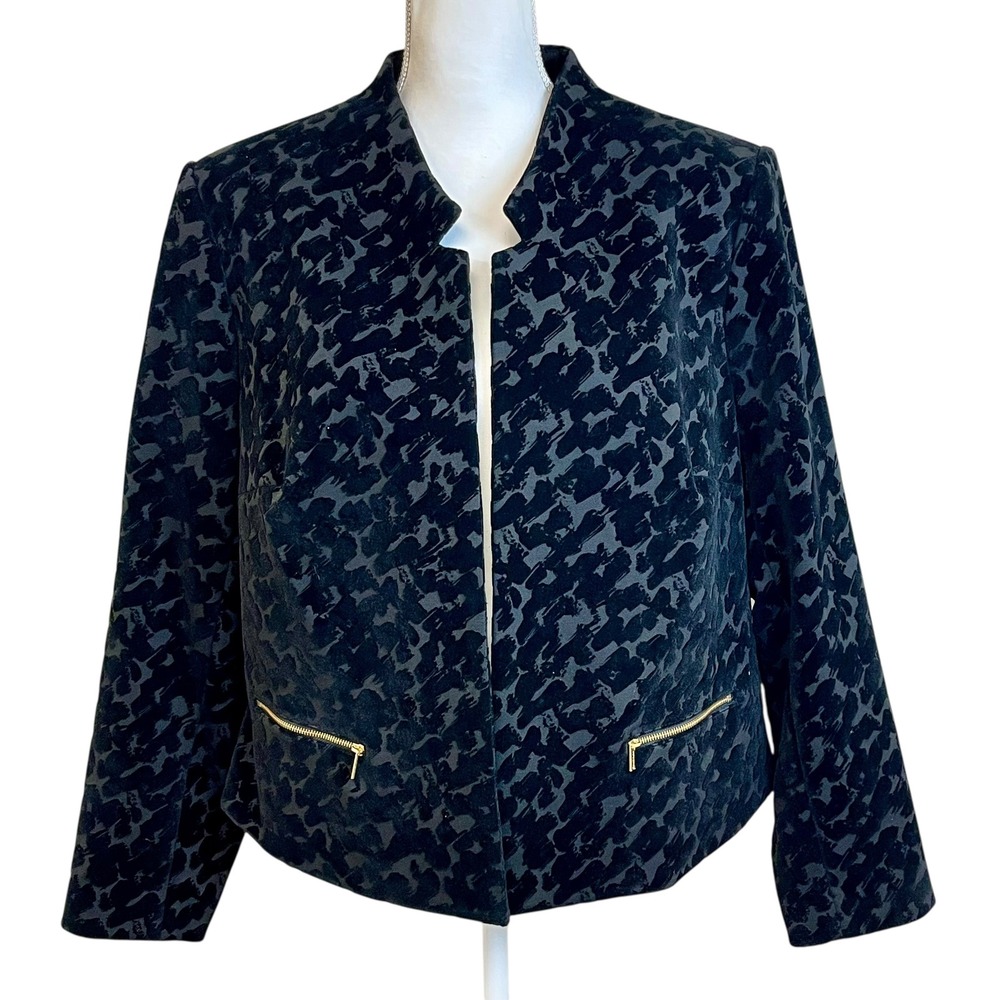 CALVIN KLEIN Black Velvet Burnout Womens Jacket Blazer 16W Party Special Event
